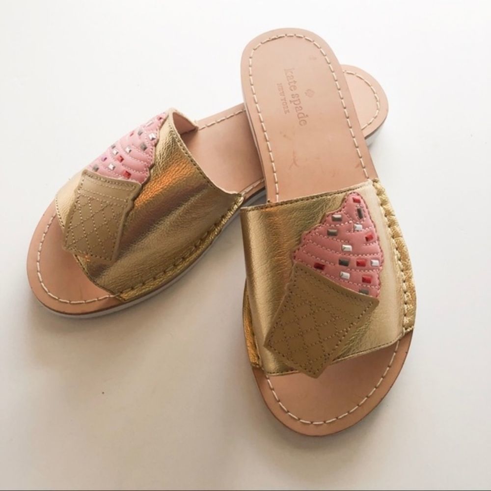 KATE SPADE Gold Ice Cream Slide Sandals 8.5